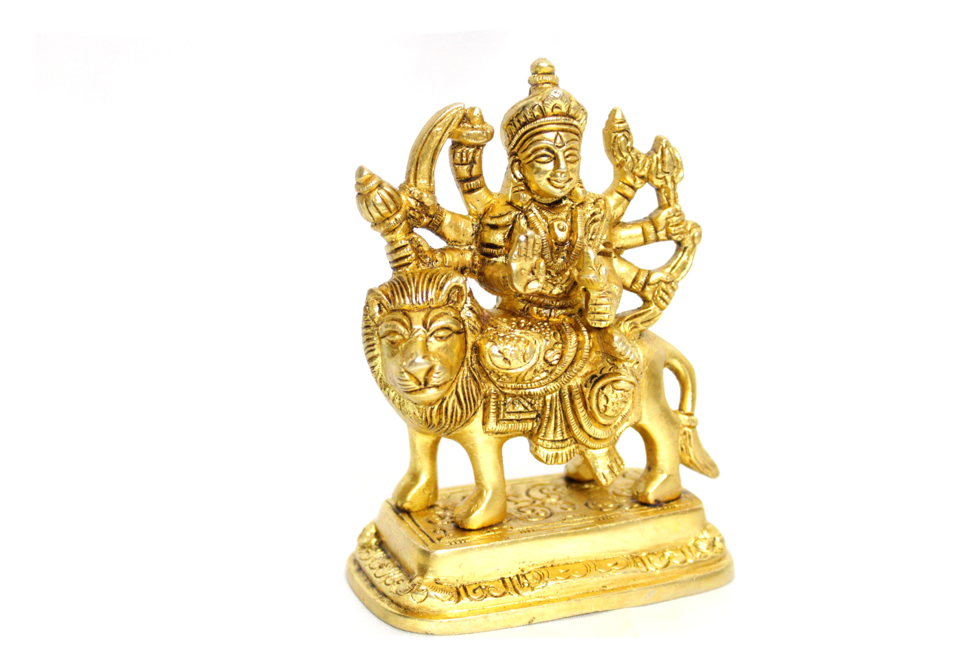 Goddess Maa Durga Sitting on Lion Brass Idol - Handicraft Traditional ...